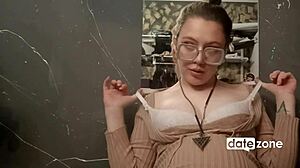 Glasses-clad pregnant woman indulges in solo masturbation